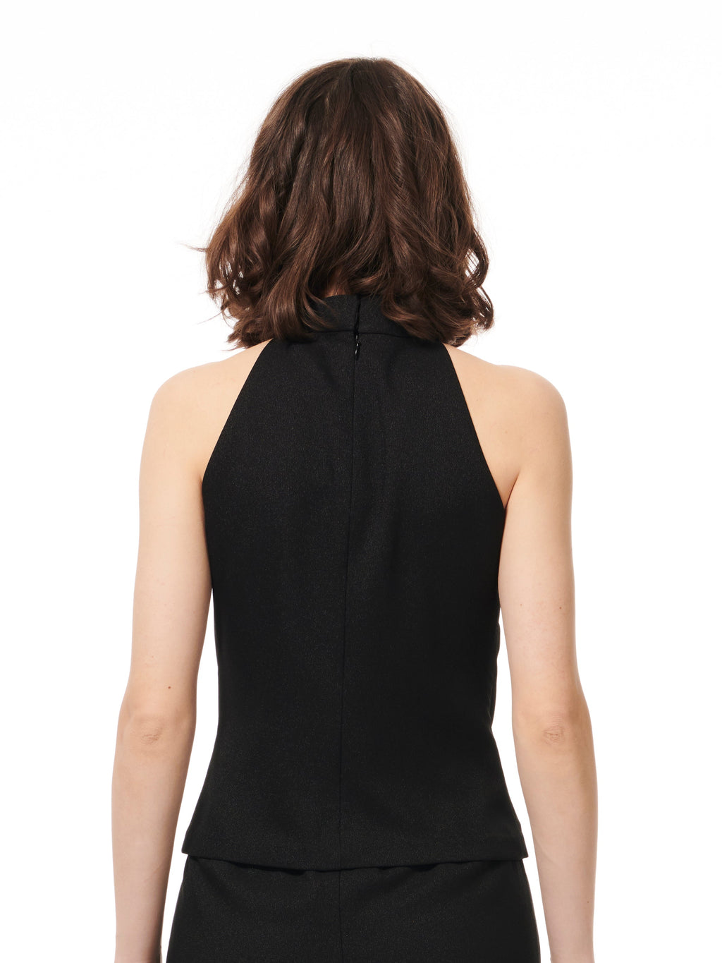 BLACK MOCK-NECK SPARKLE CREPE TOP