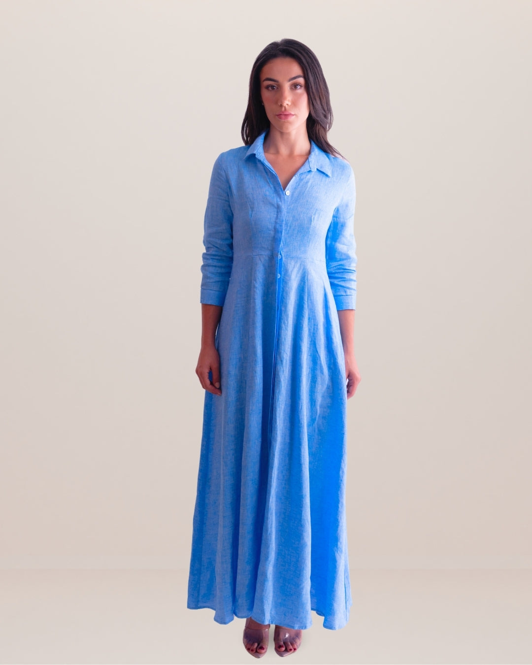 Shirt Dress Long Linen Solid