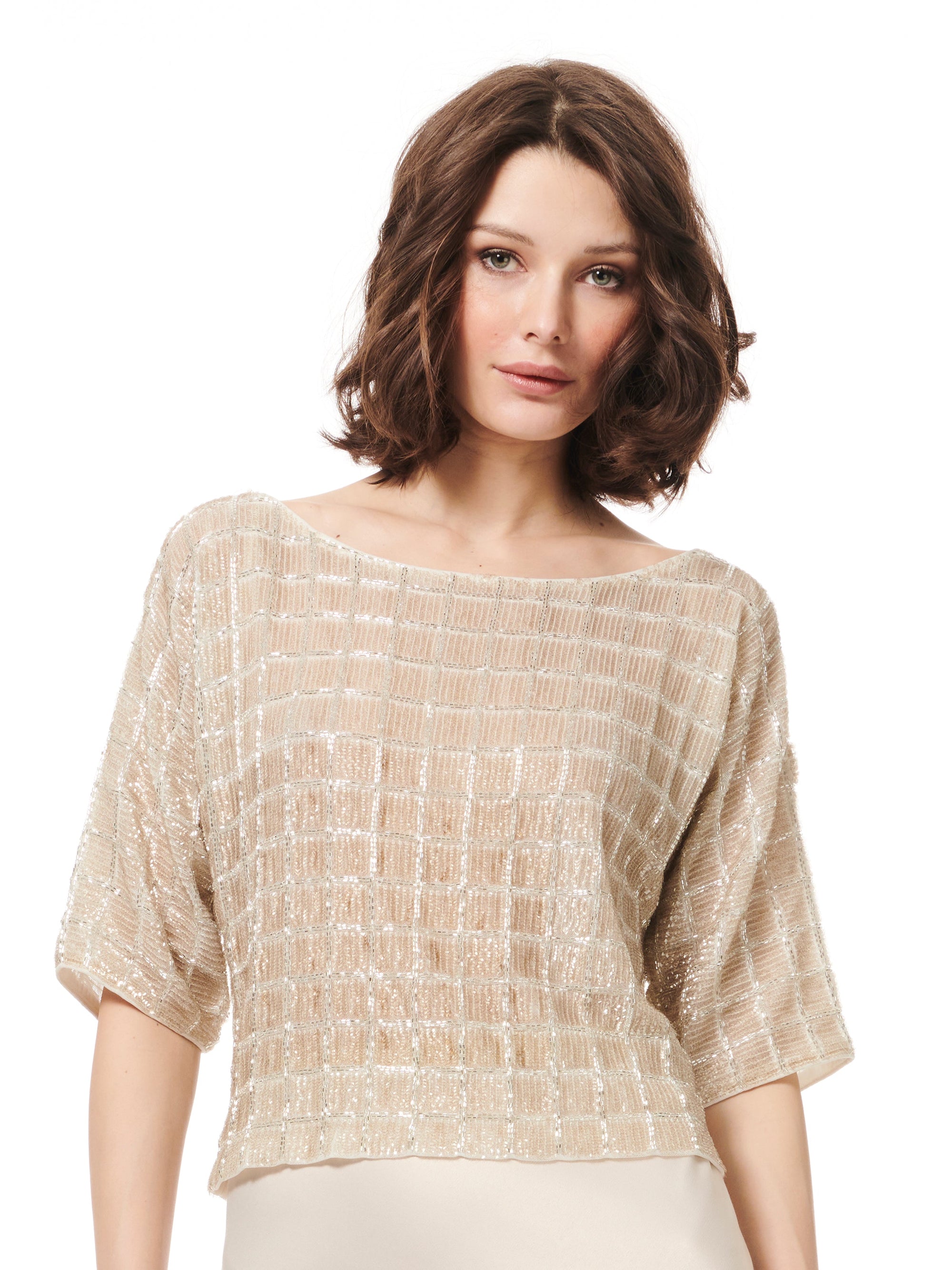 WINDOWPANE DOLMAN BEADED TOP