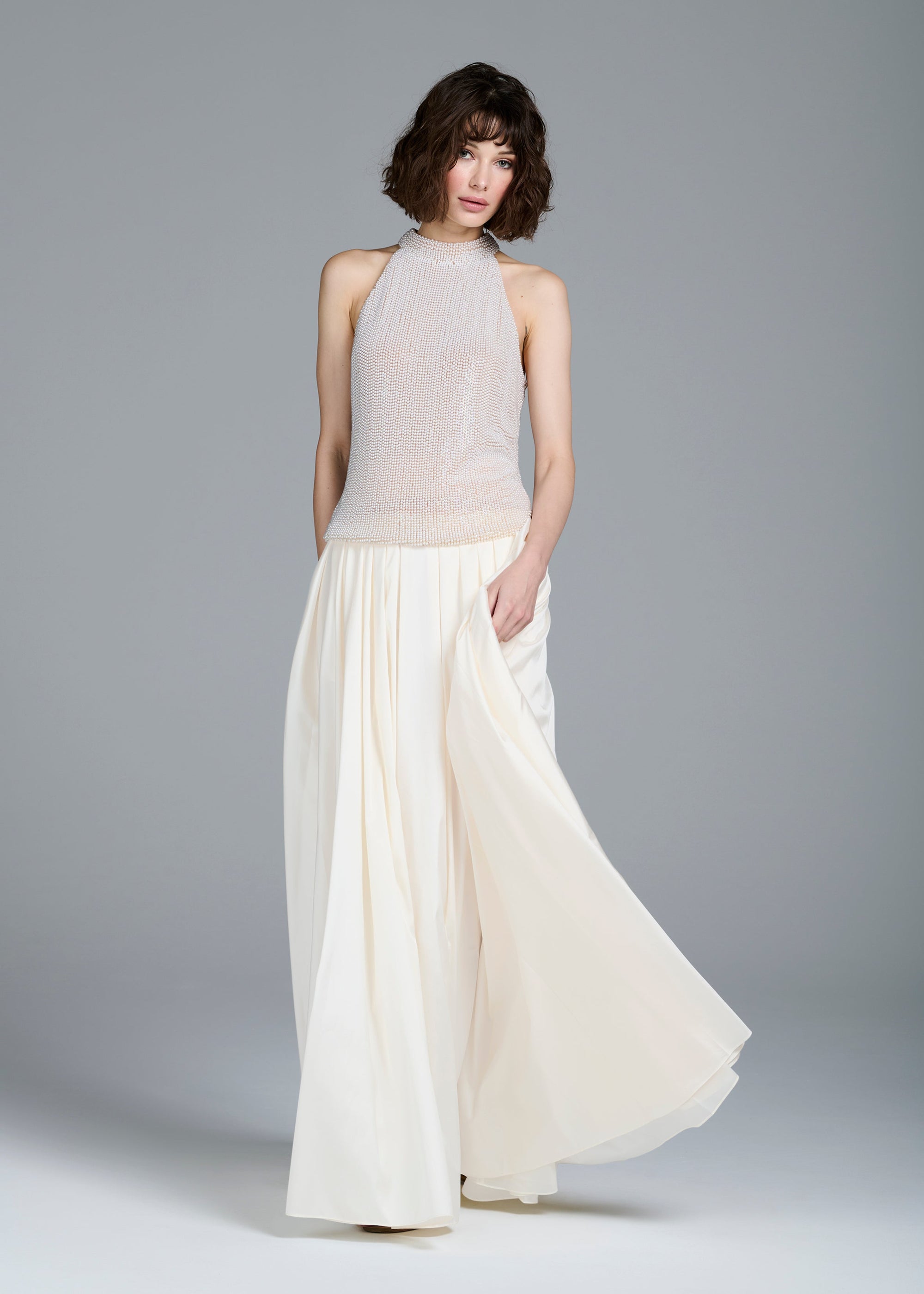 PEARL ENCRUSTED SLEEVELESS MOCK NECK IVORY