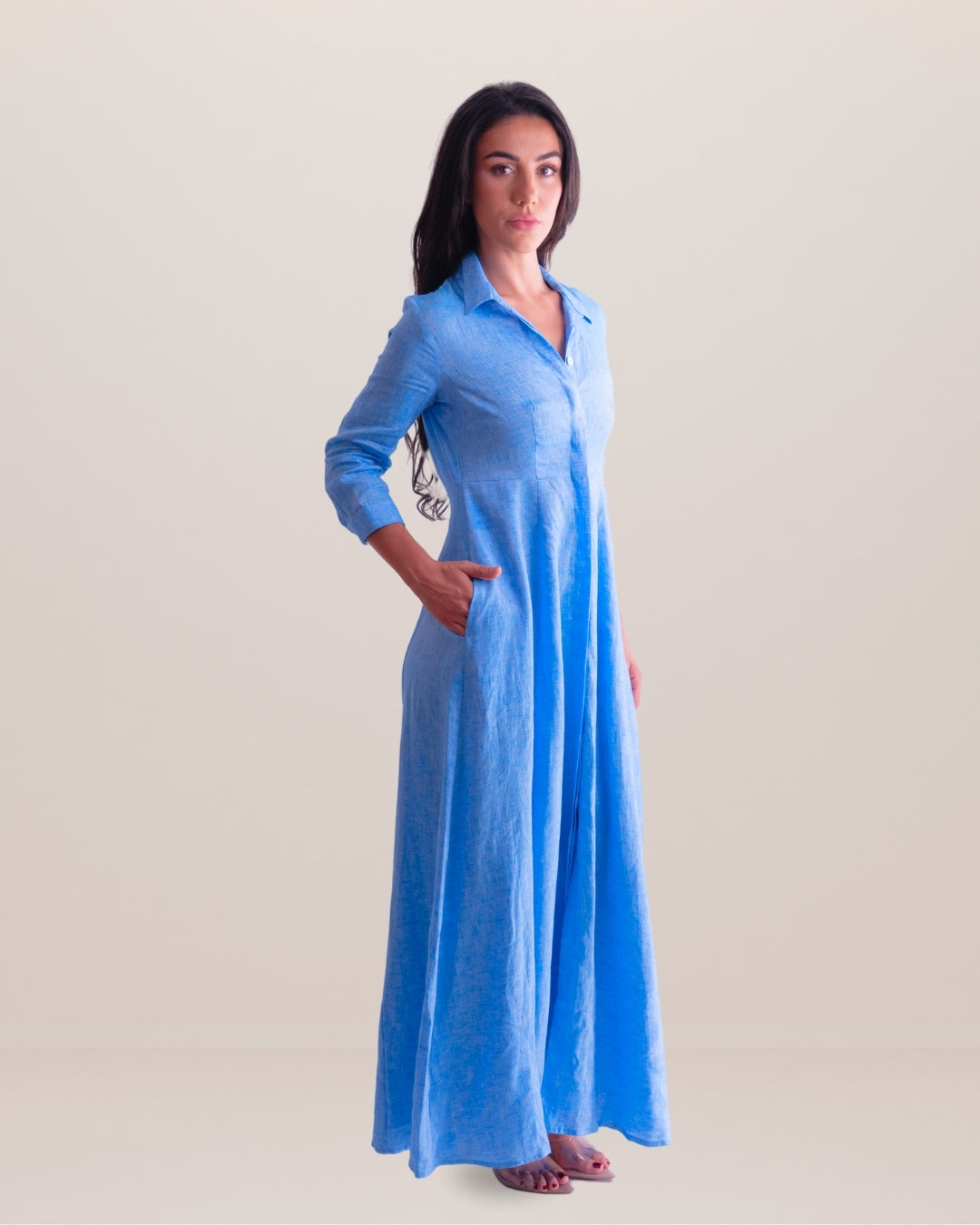 Shirt Dress Long Linen Solid