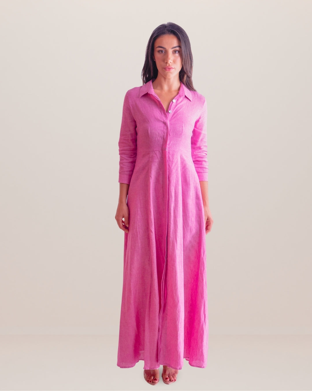 Shirt Dress Long Linen Solid