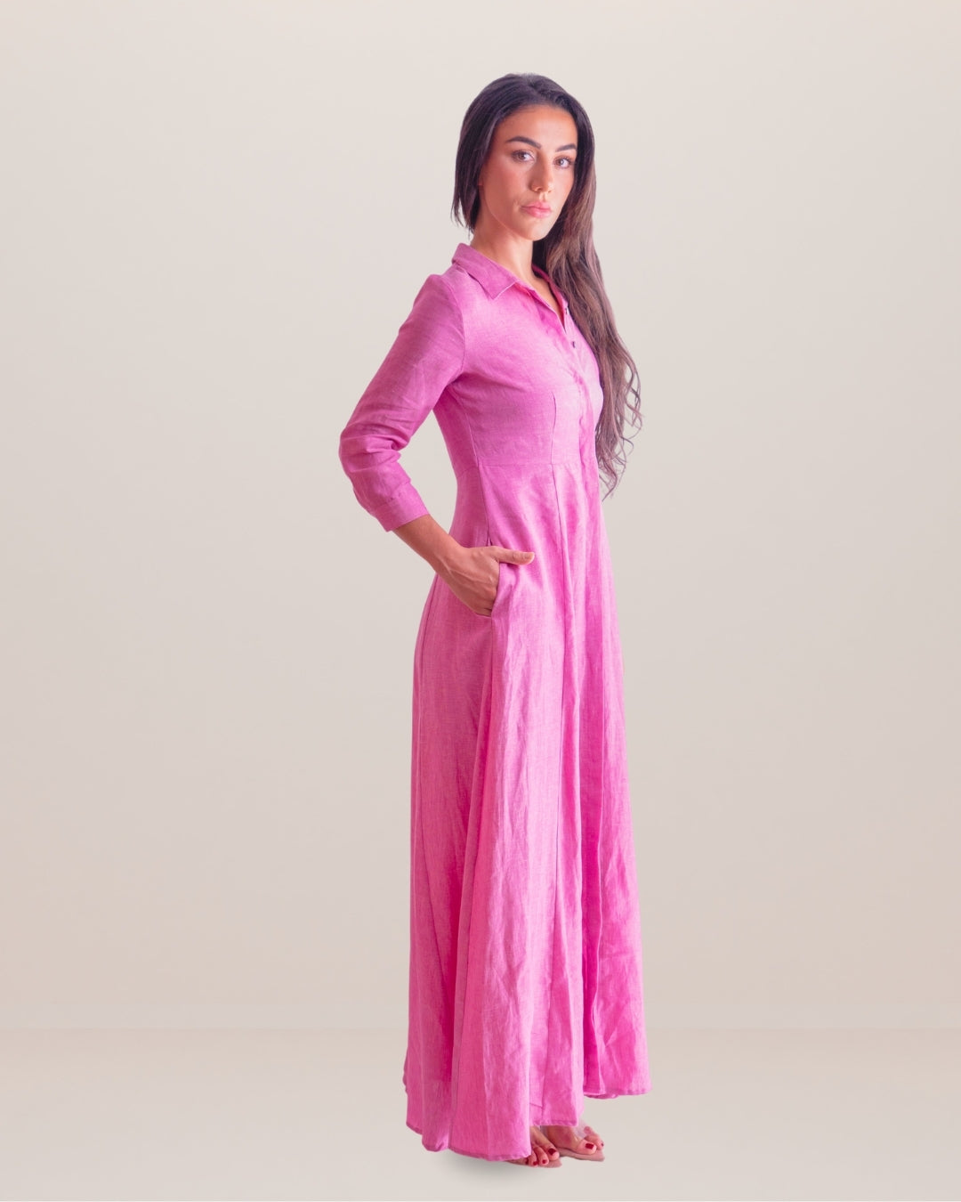 Shirt Dress Long Linen Solid