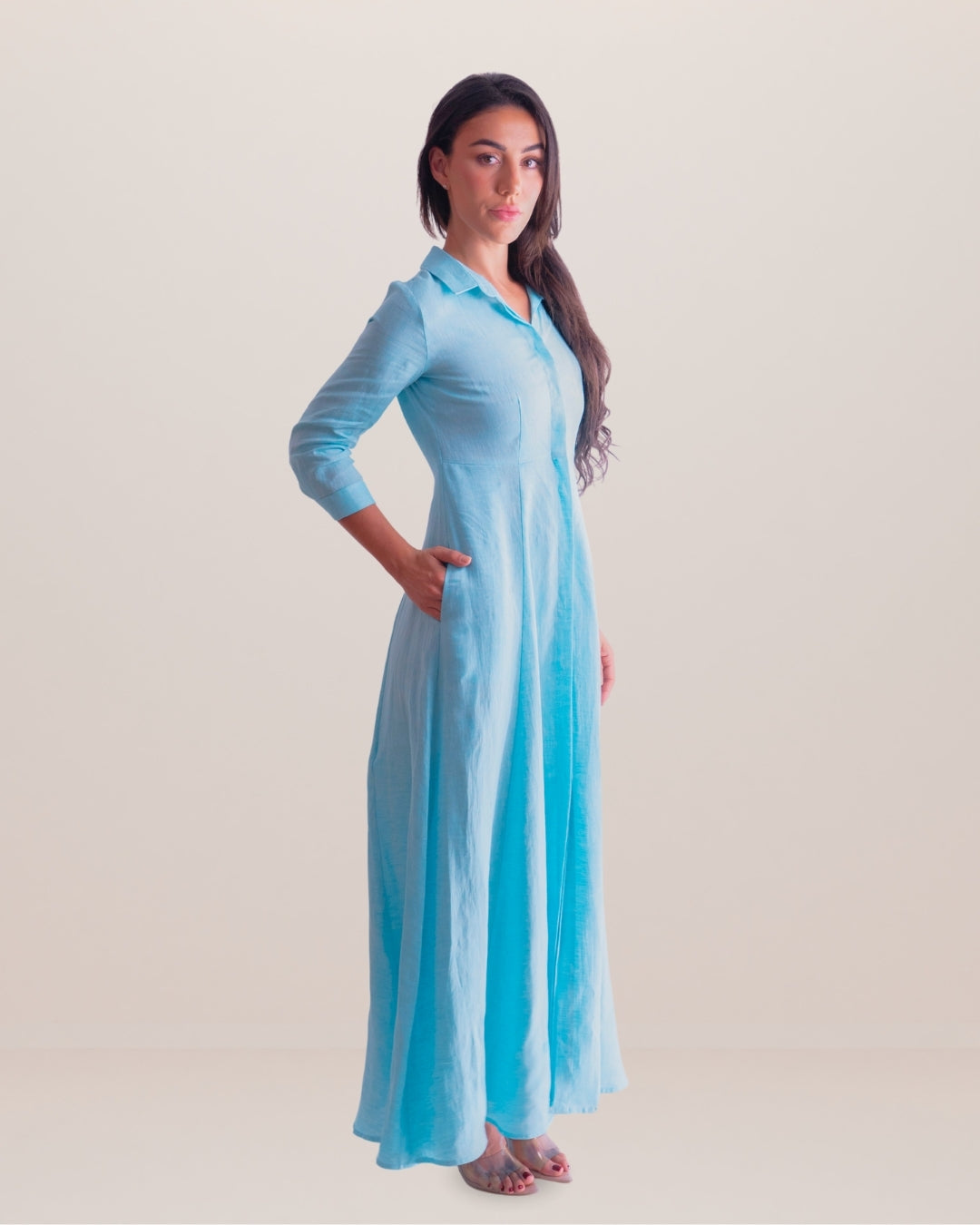 Shirt Dress Long Linen Solid