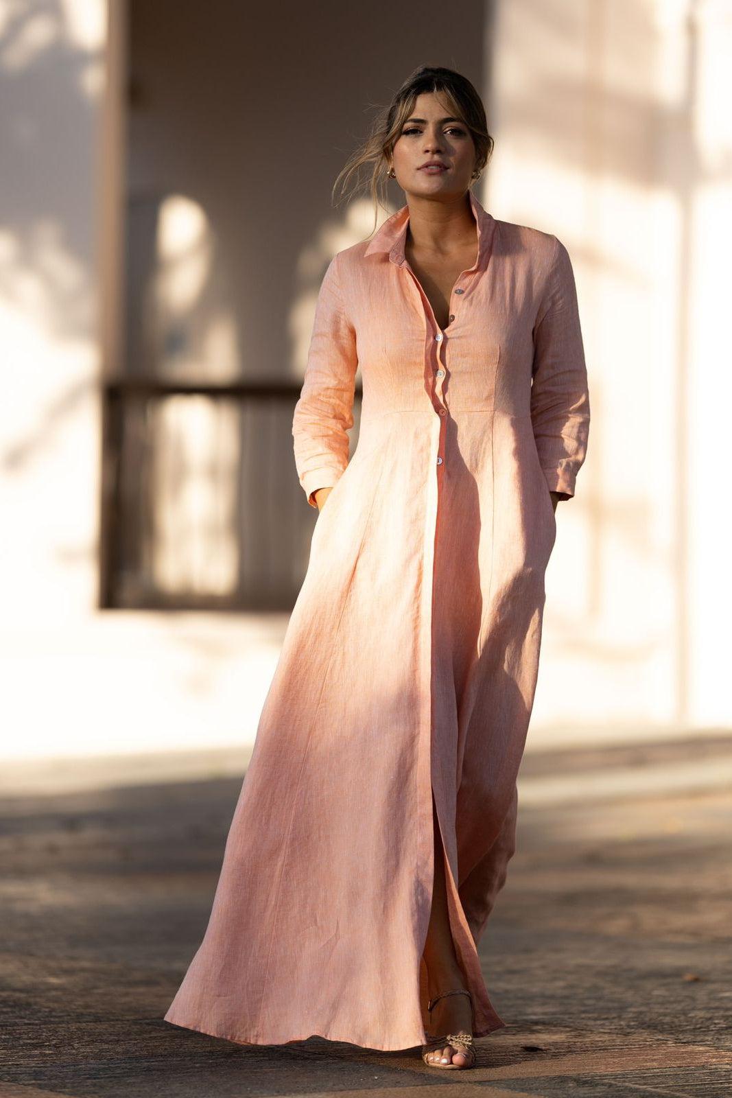 Shirt Dress Long Linen Solid