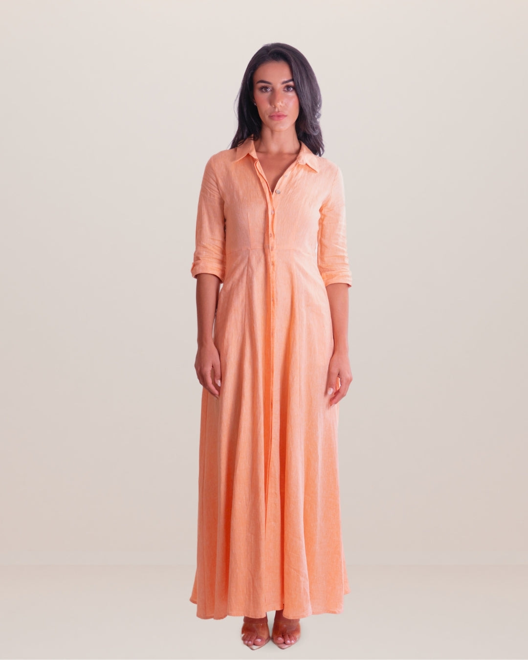 Shirt Dress Long Linen Solid