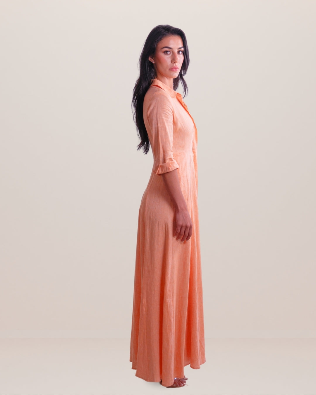 Shirt Dress Long Linen Solid