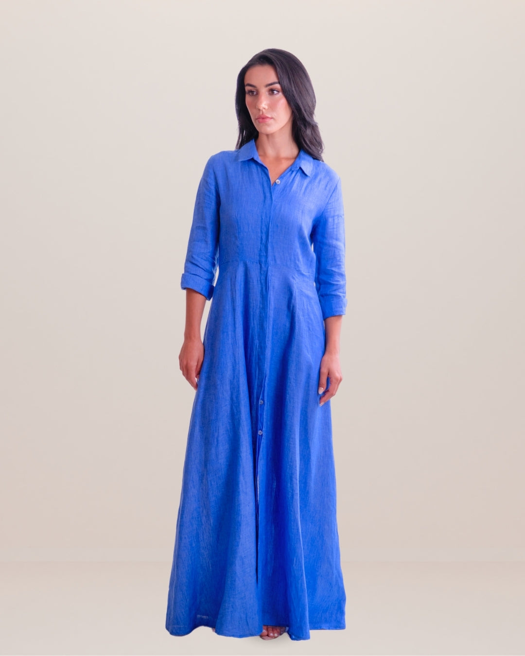 Shirt Dress Long Linen Solid