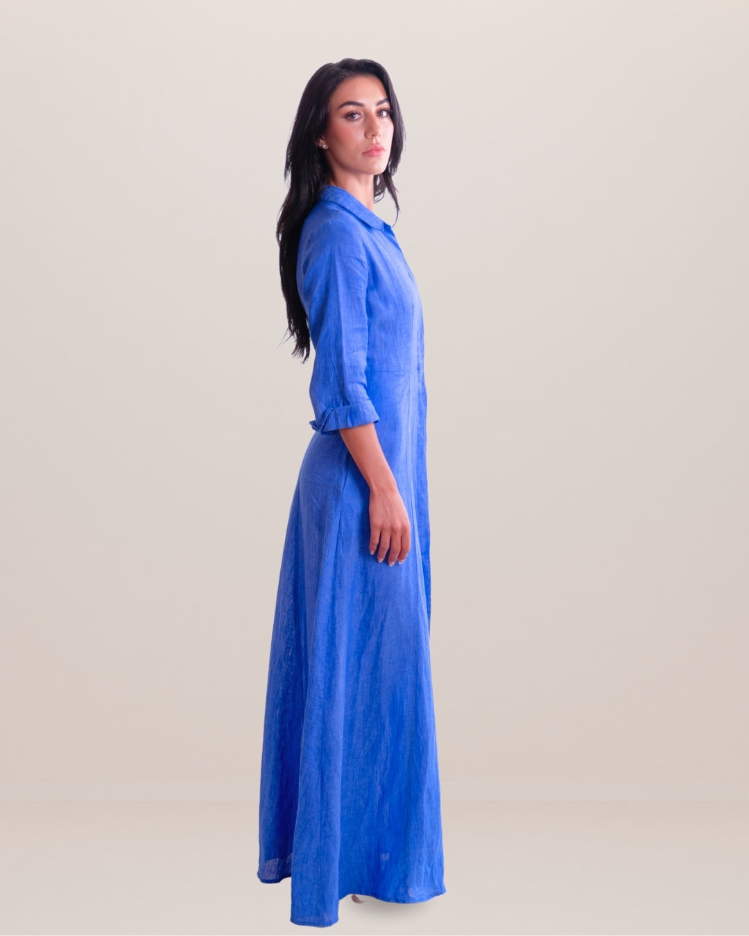 Shirt Dress Long Linen Solid