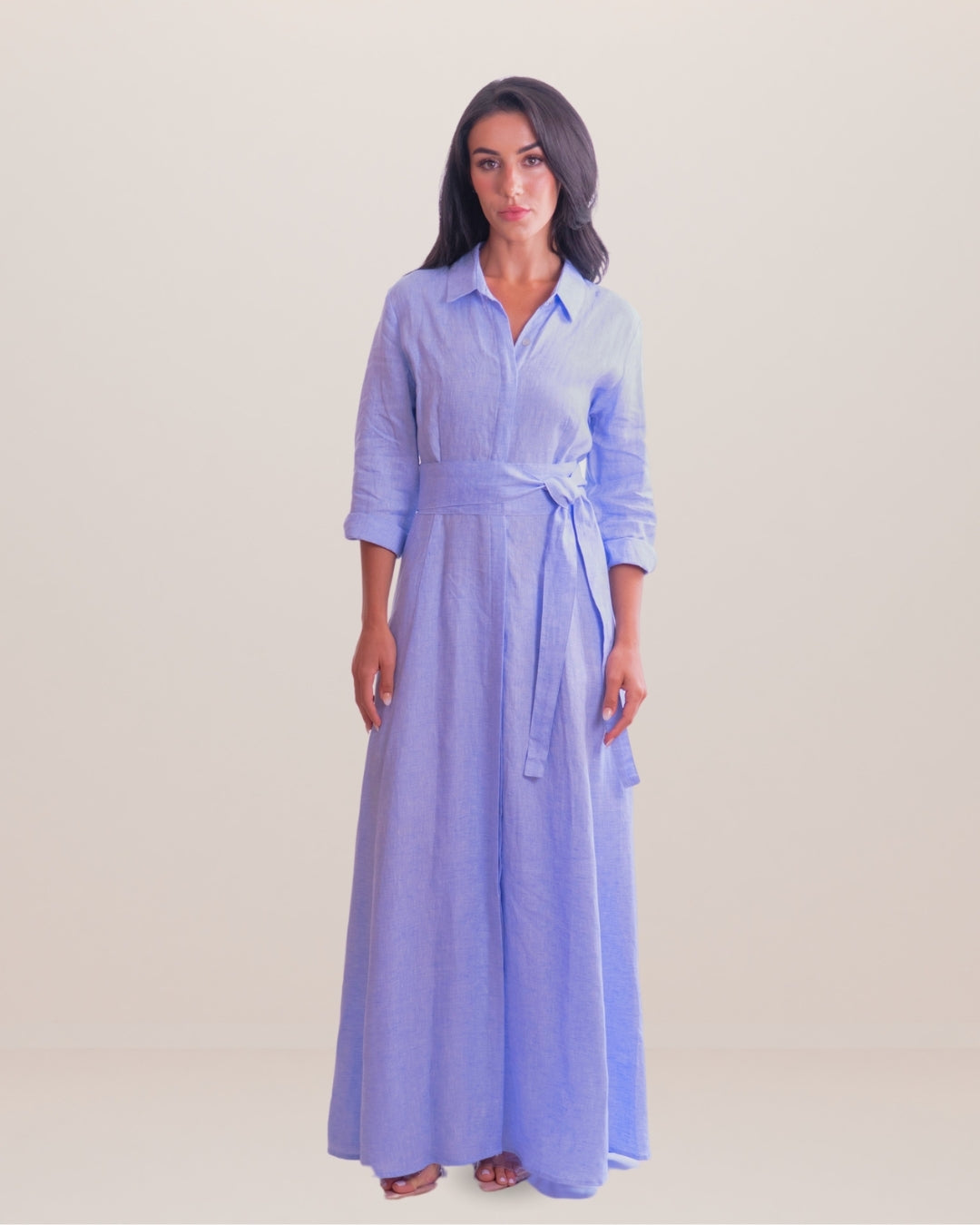 Shirt Dress Long Linen Solid