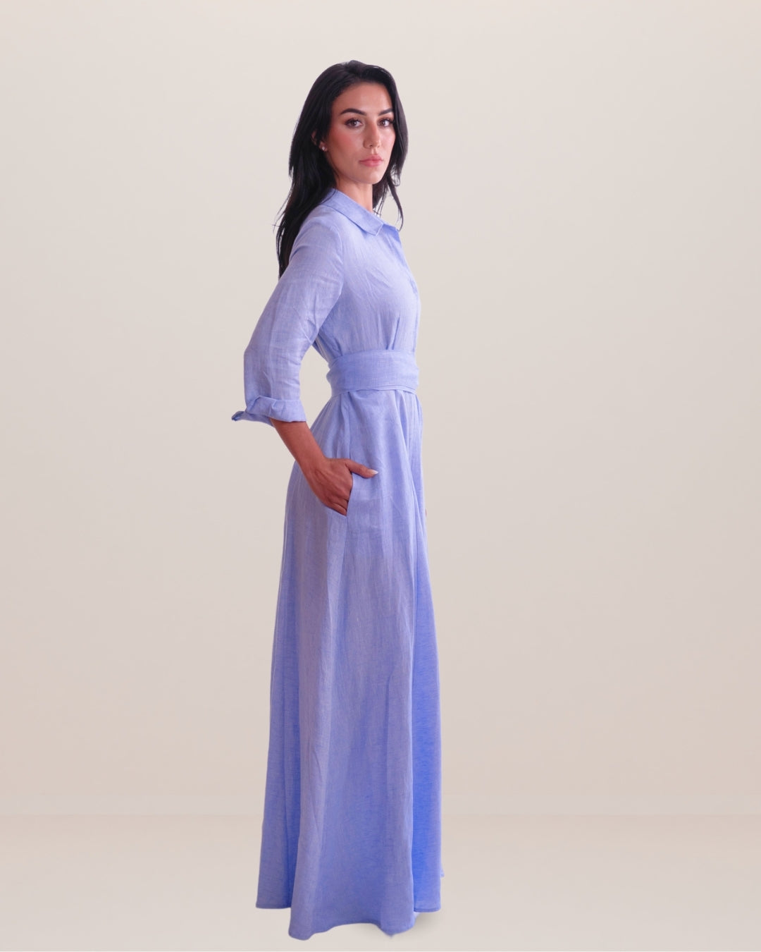 Shirt Dress Long Linen Solid