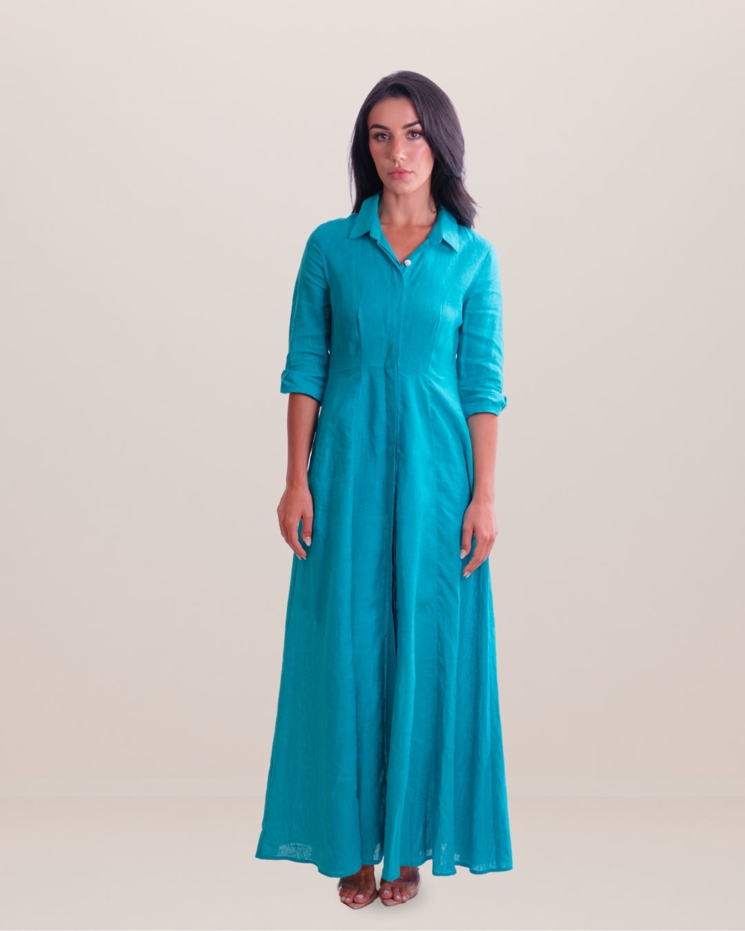 Shirt Dress Long Linen Solid