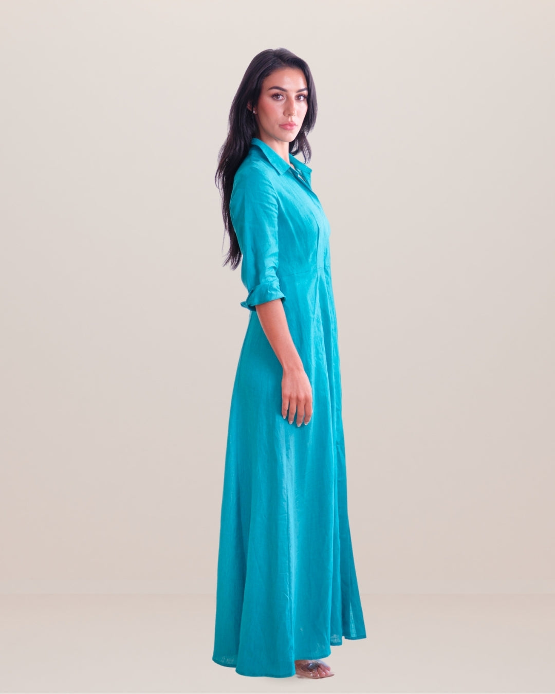 Shirt Dress Long Linen Solid