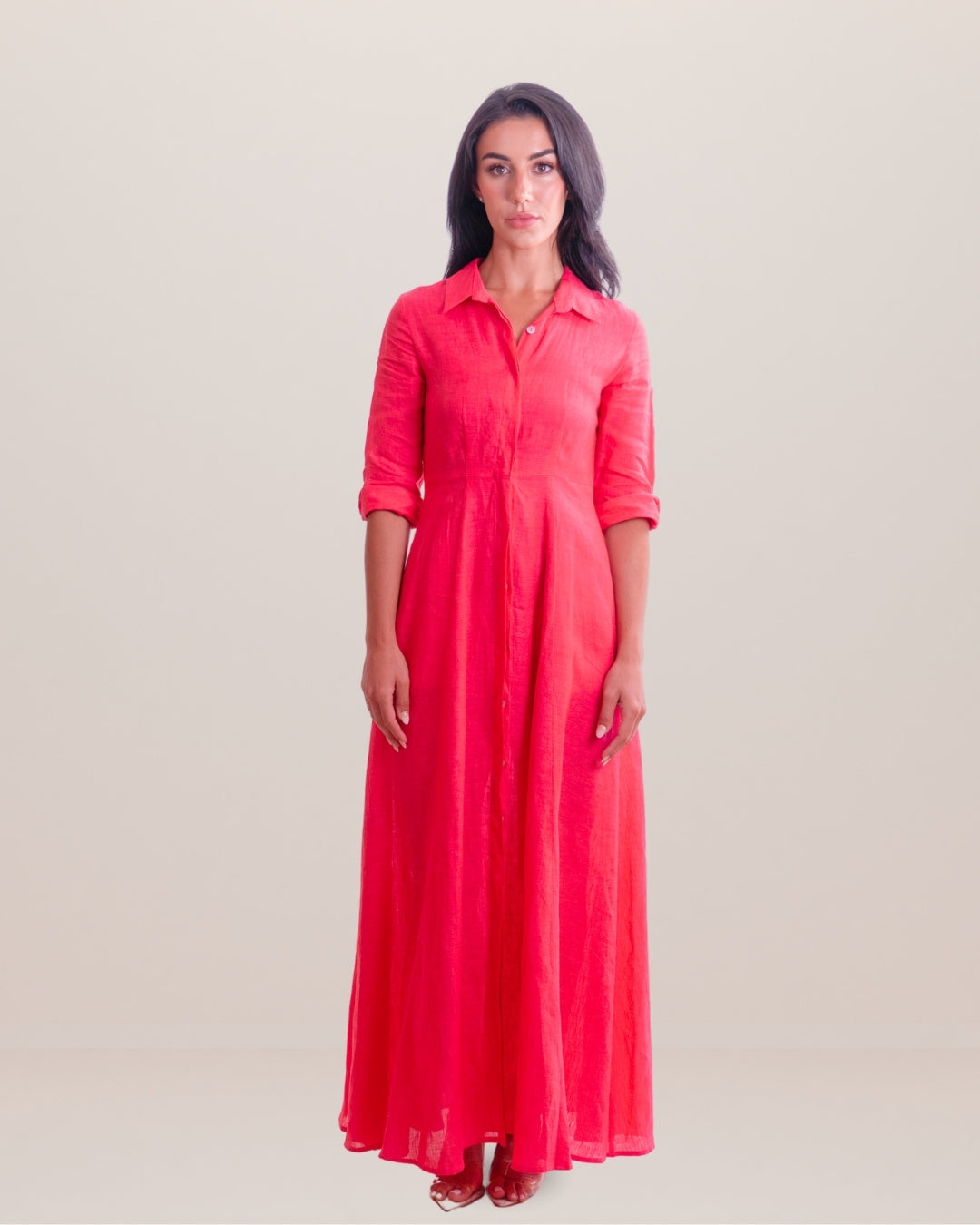 Shirt Dress Long Linen Solid