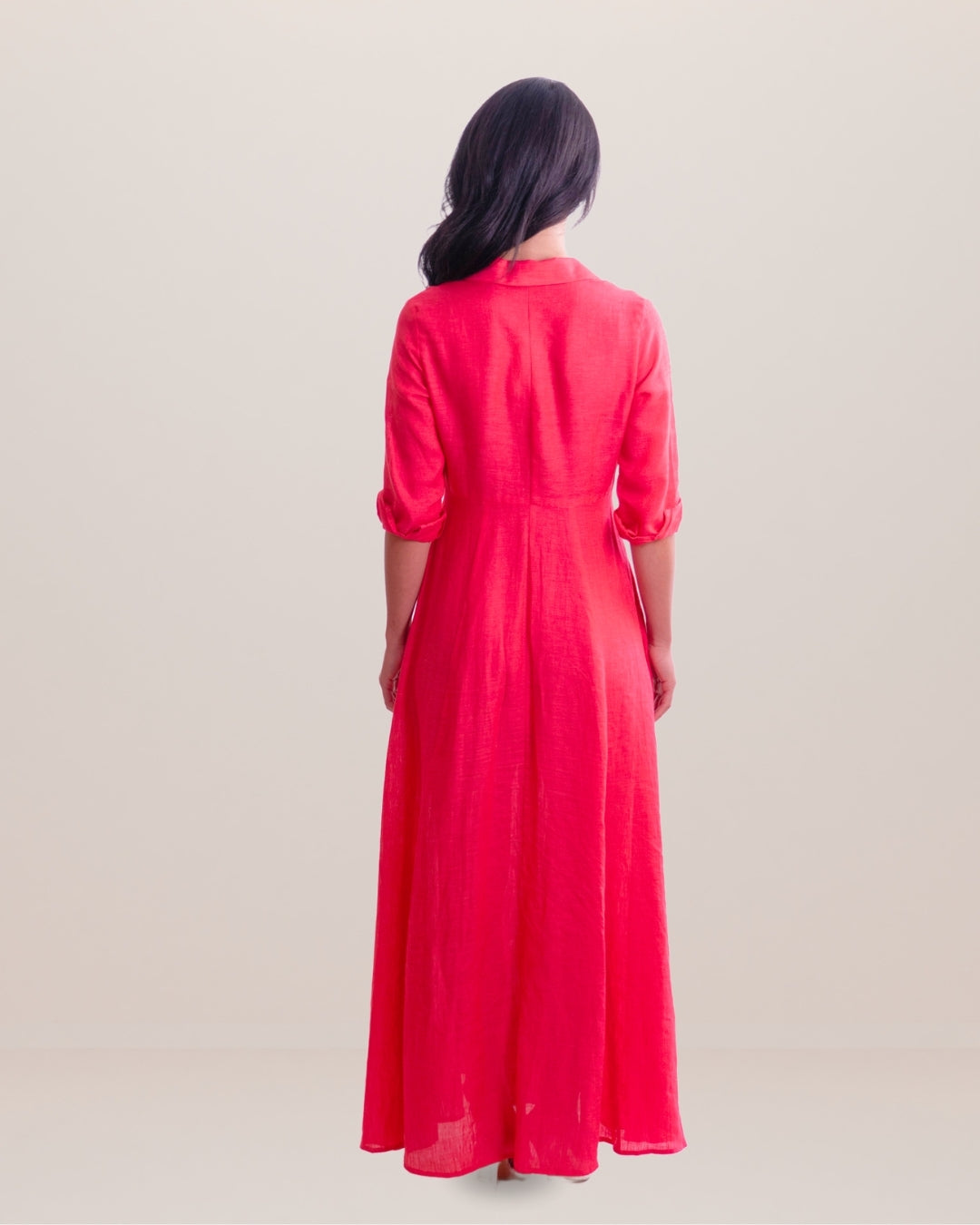 Shirt Dress Long Linen Solid