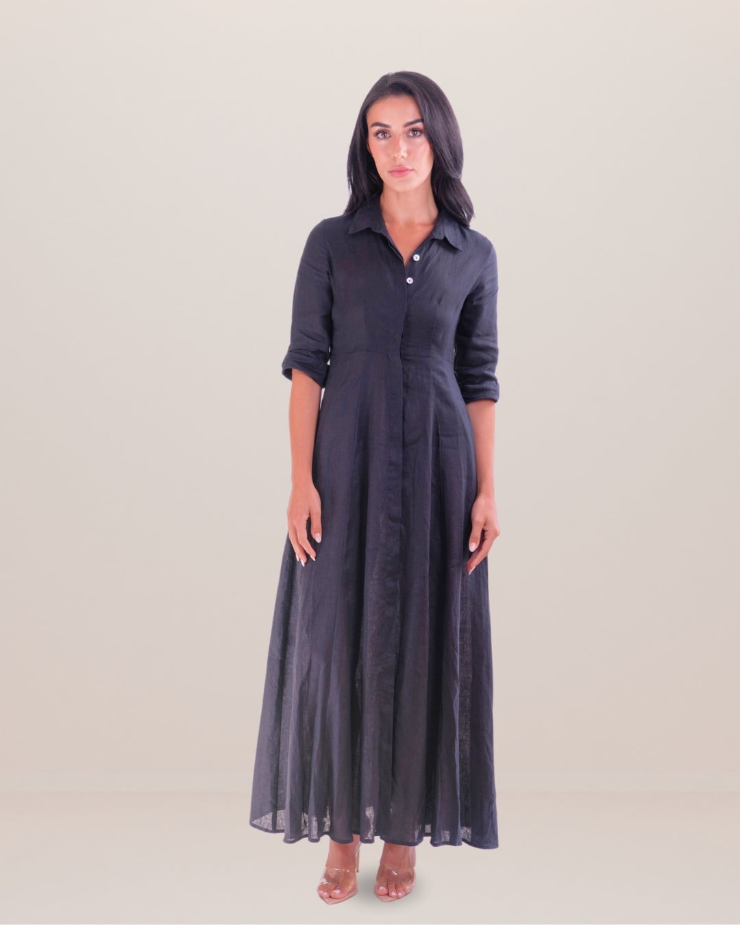 Shirt Dress Long Linen Solid
