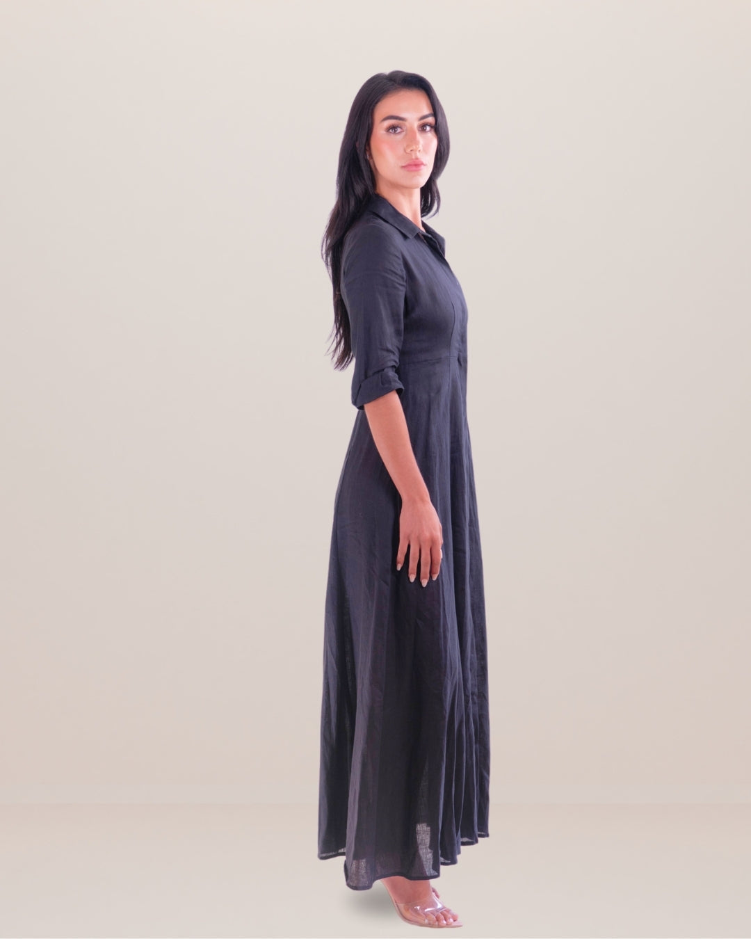 Shirt Dress Long Linen Solid
