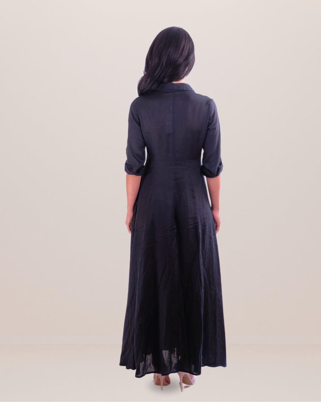 Shirt Dress Long Linen Solid