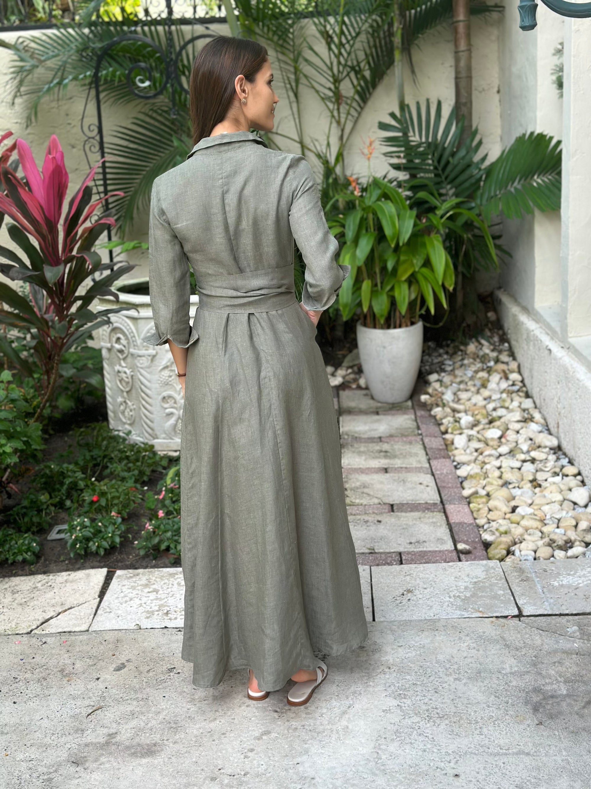 Shirt Dress Long Linen Solid