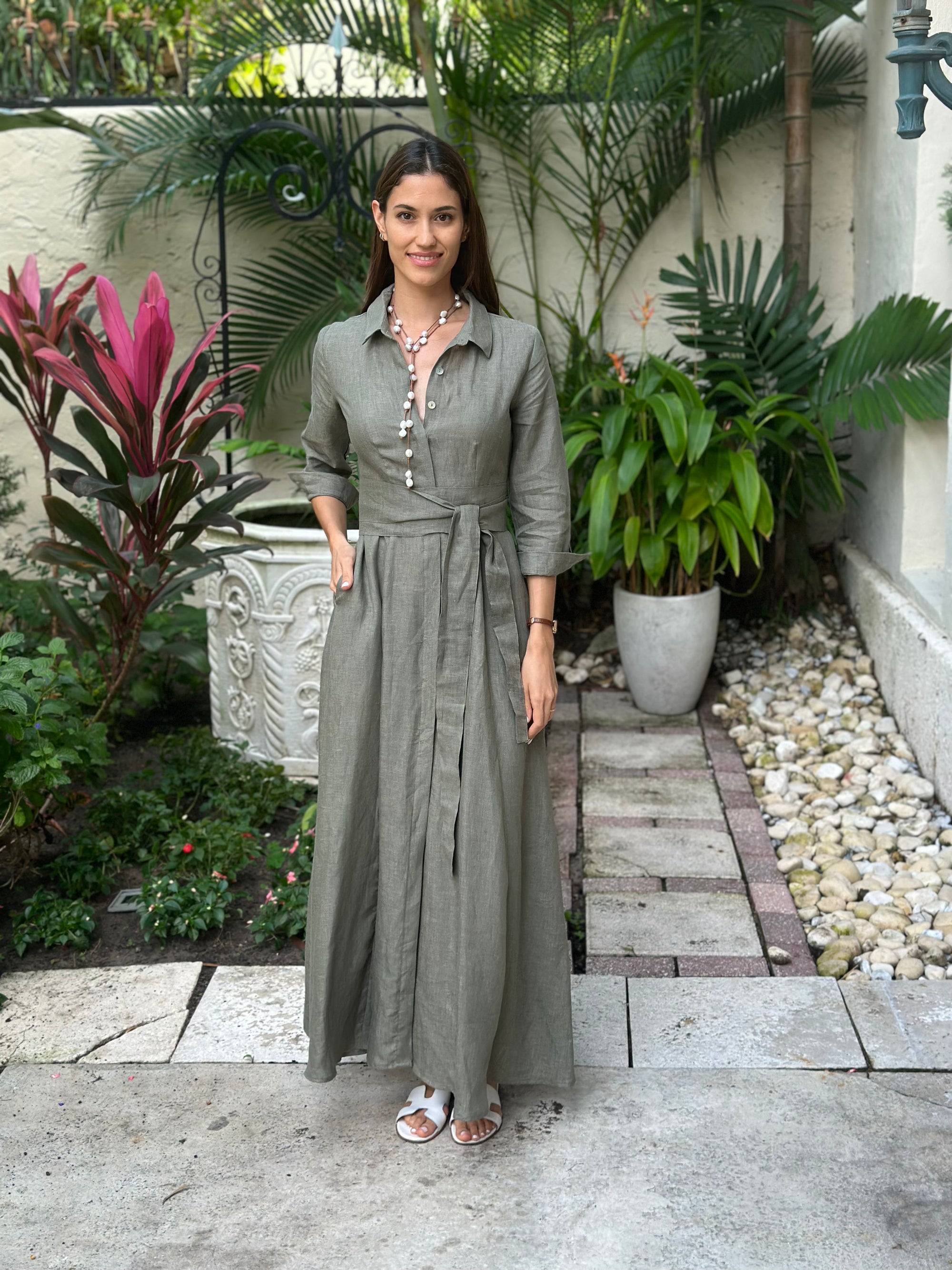 Shirt Dress Long Linen Solid