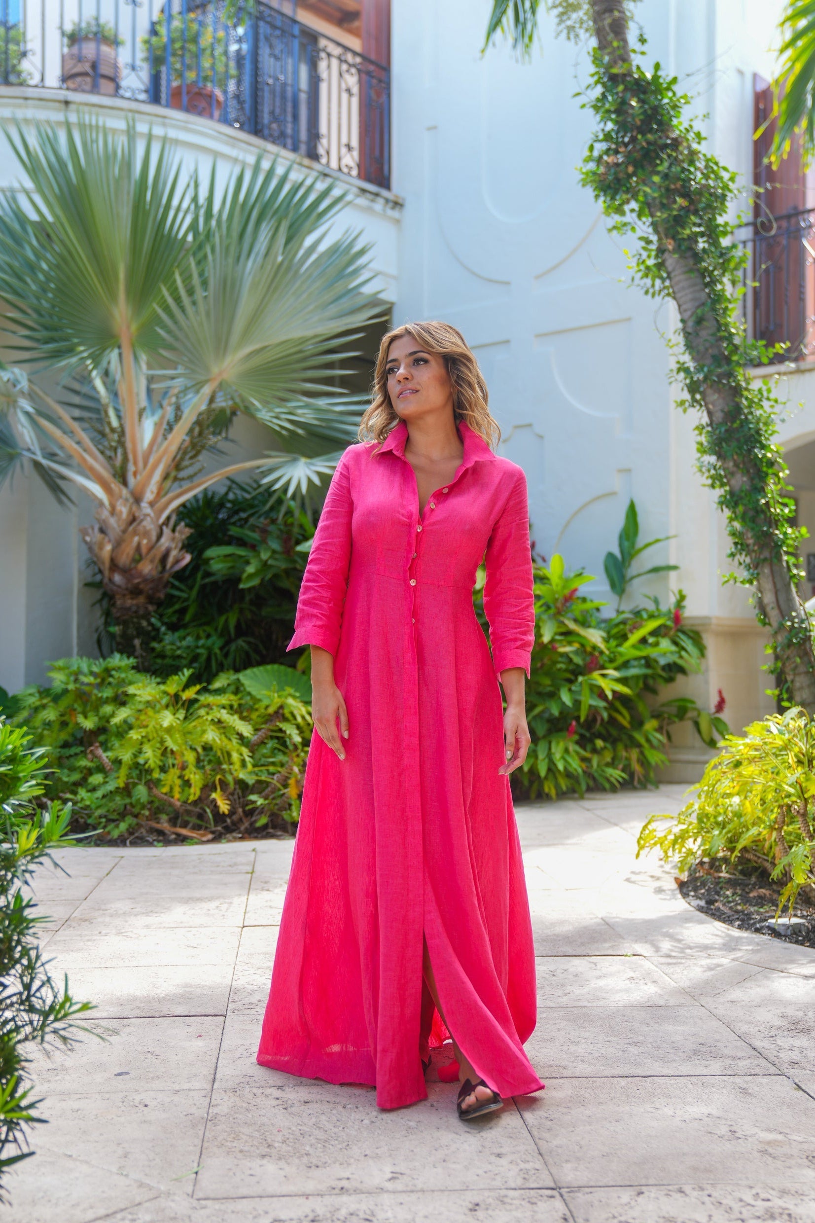 Shirt Dress Long Linen Solid