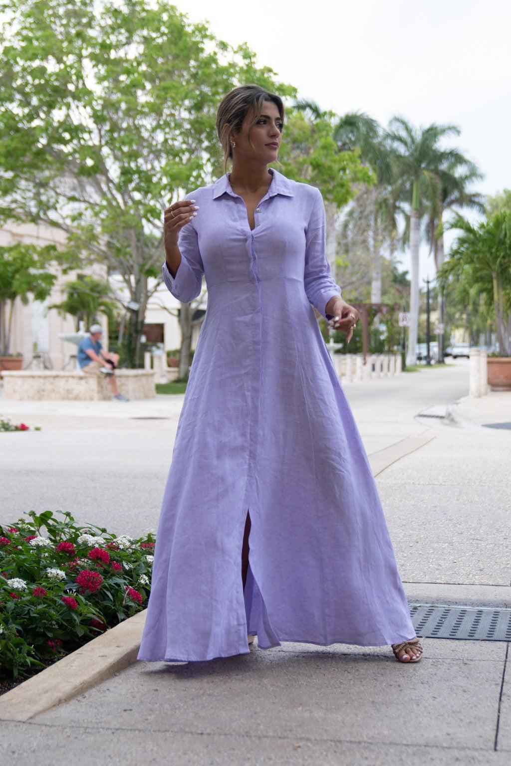 Shirt Dress Long Linen Solid