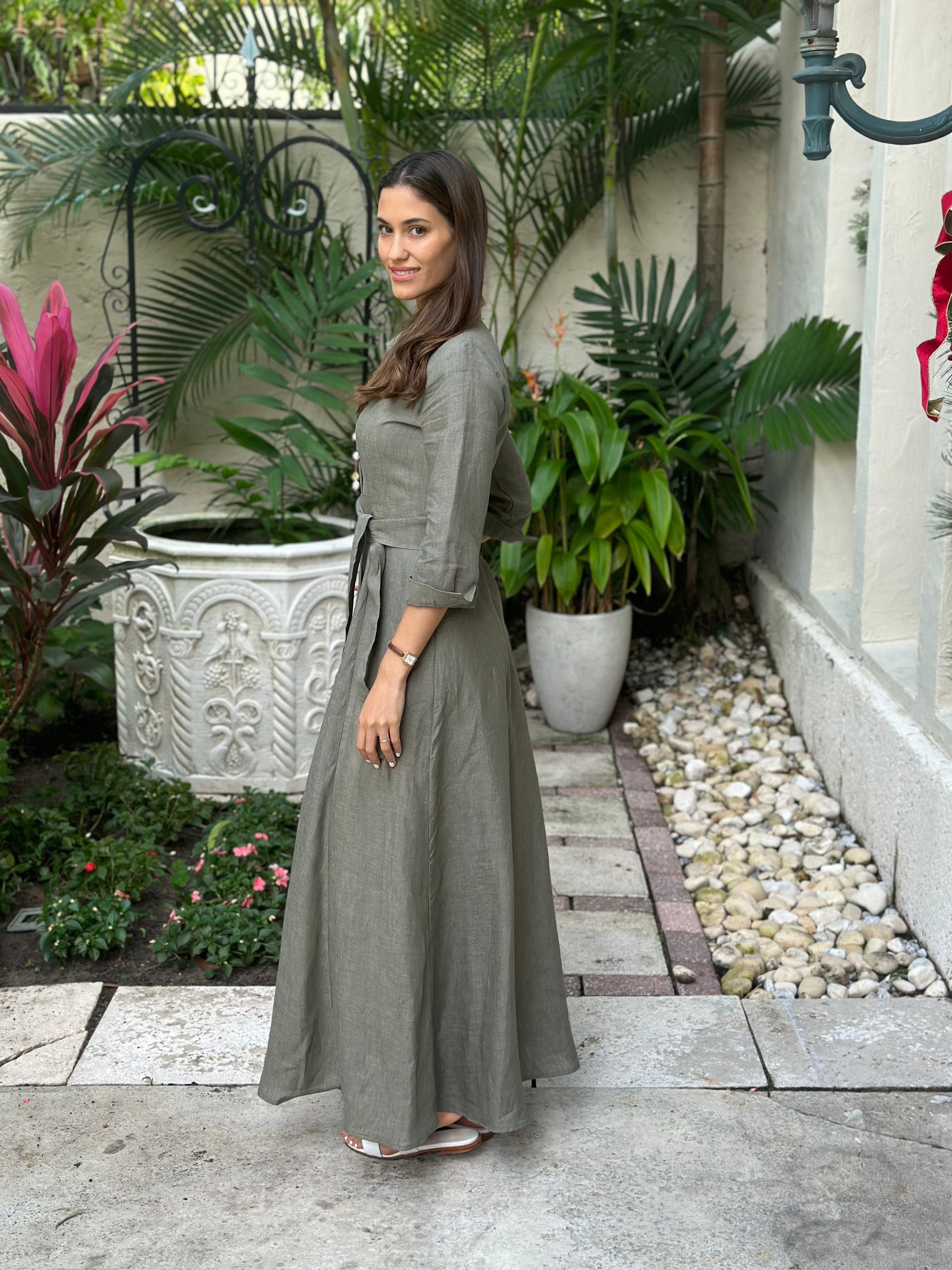 Shirt Dress Long Linen Solid