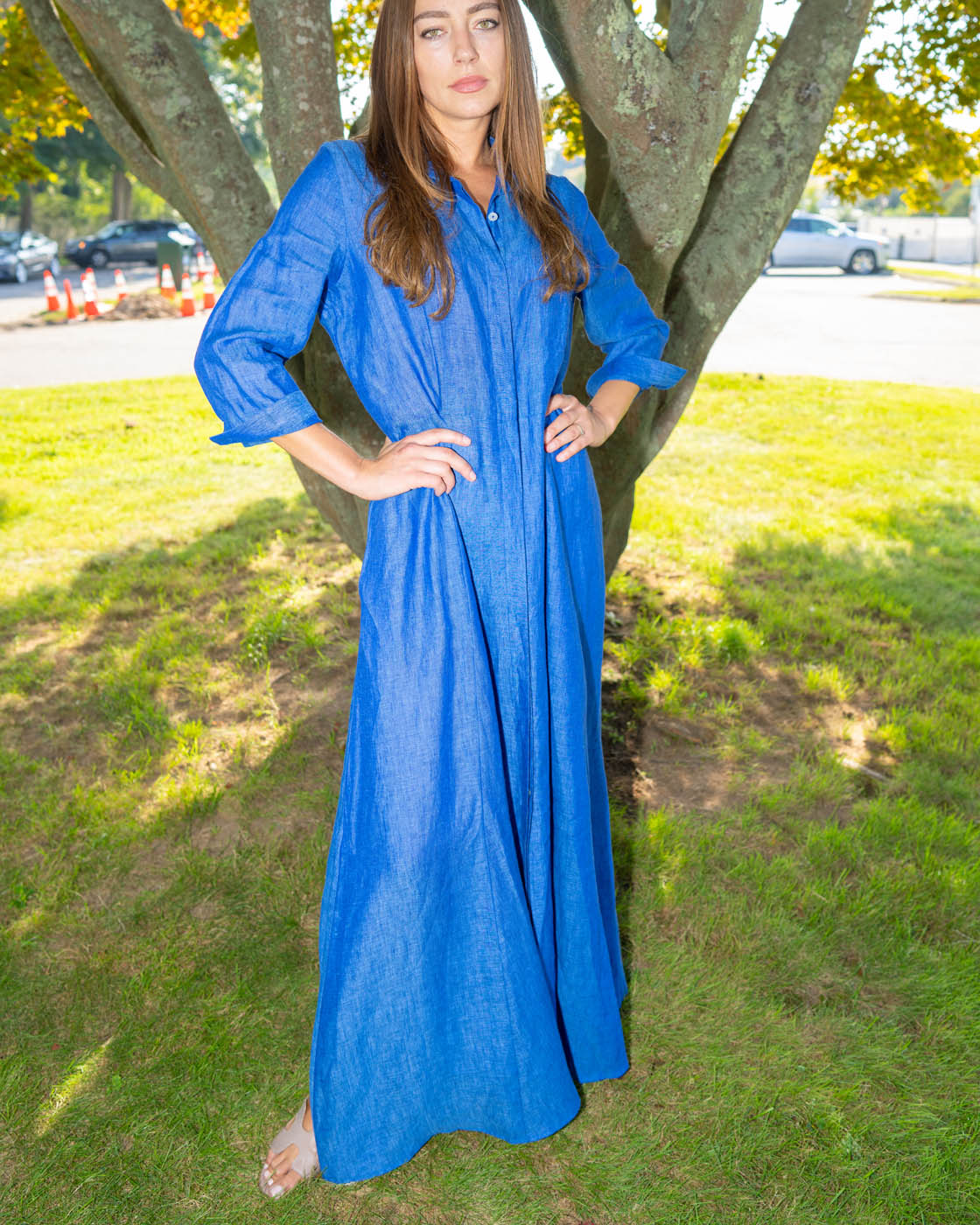 Shirt Dress Long Linen Solid