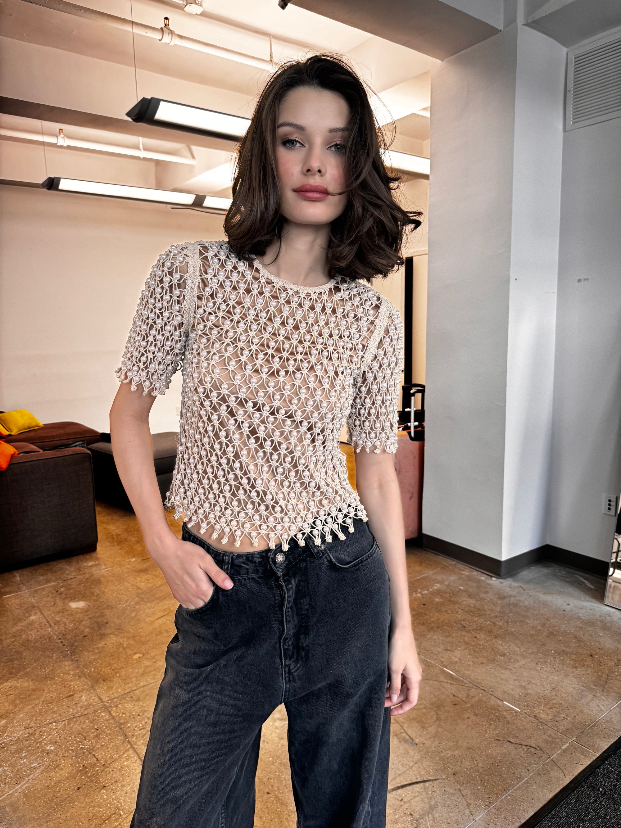 PEARL MACRAME TEE