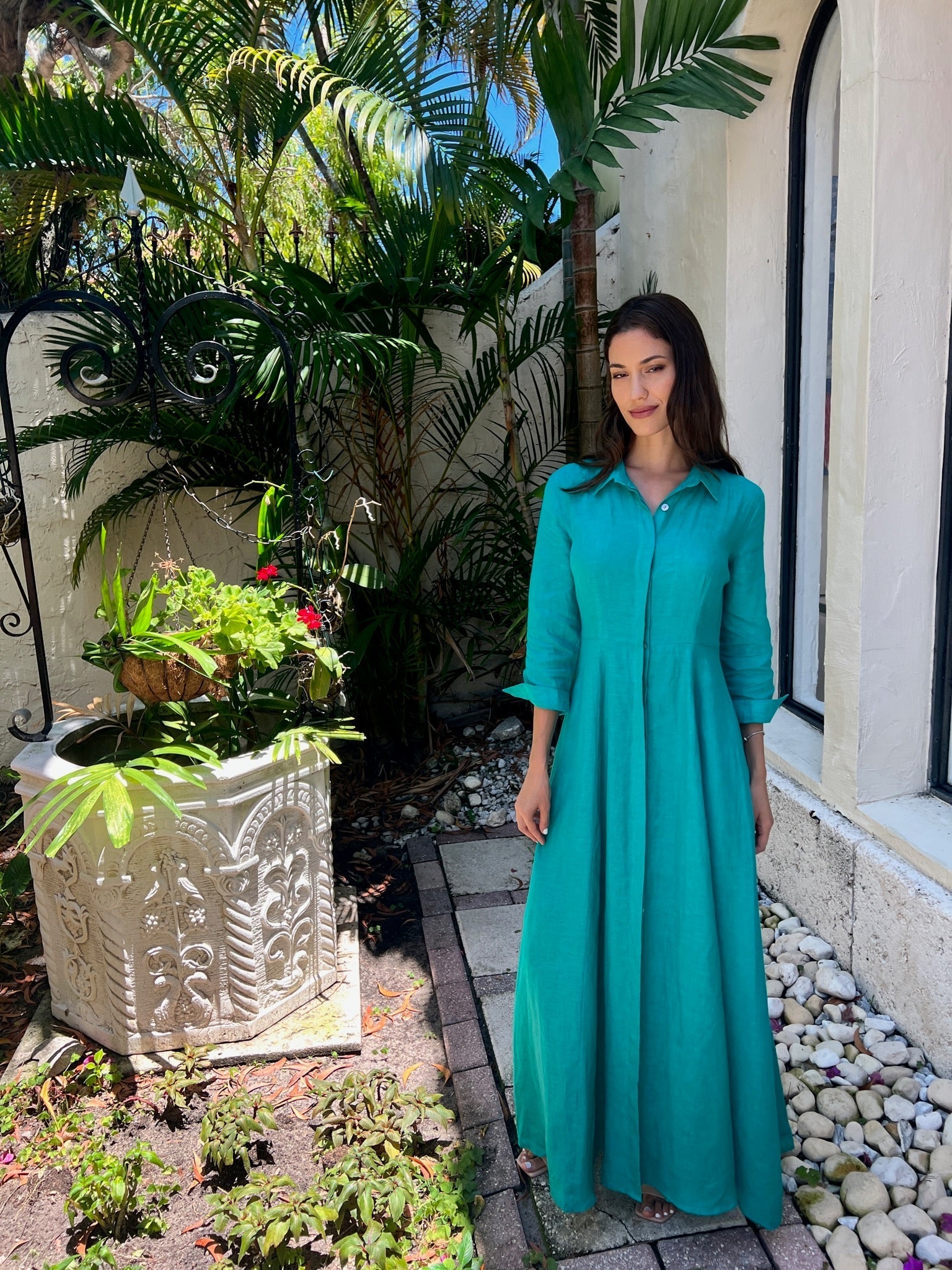 Shirt Dress Long Linen Solid