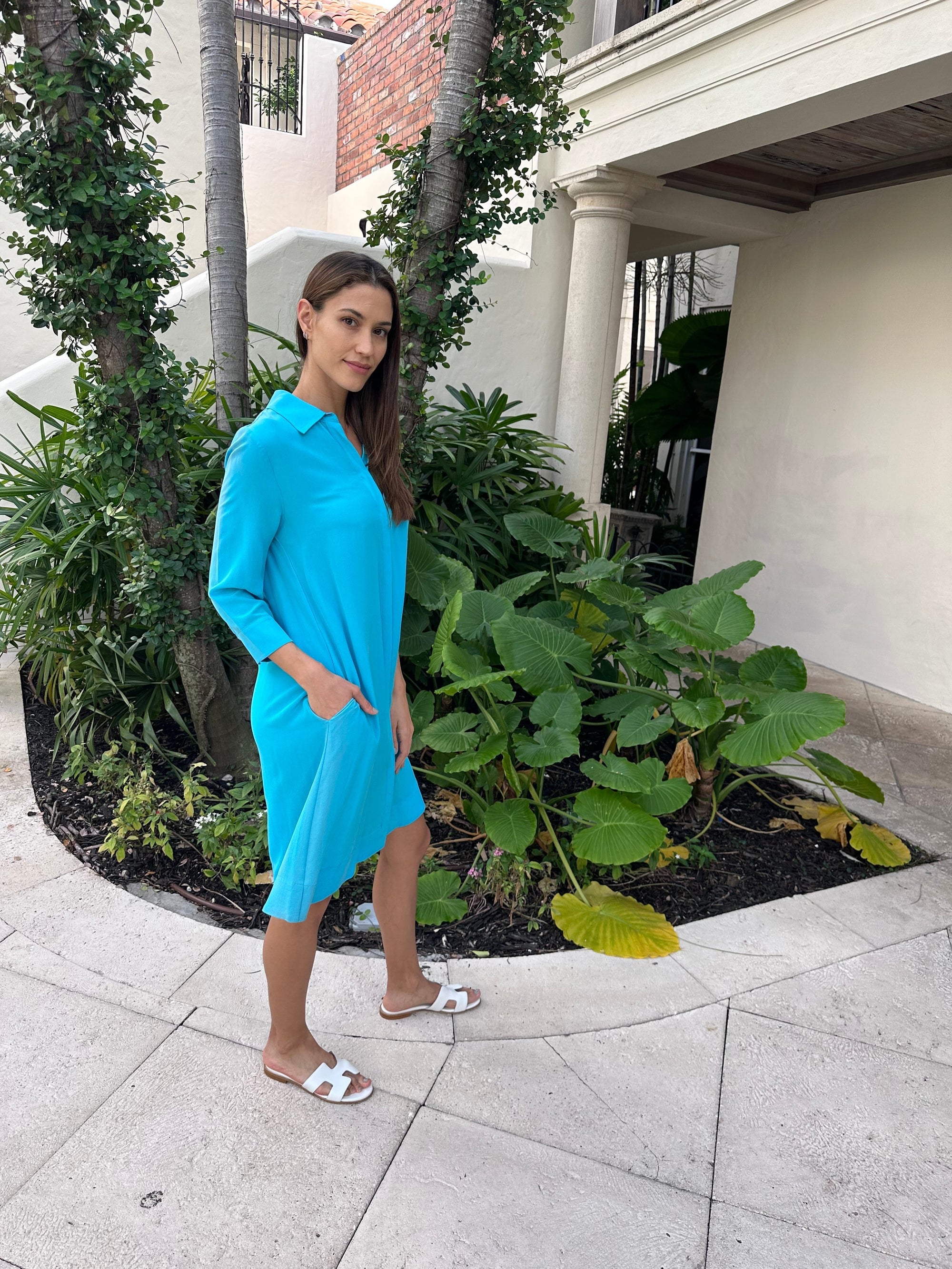 Perlavera Silk Crepe Shirt Dress