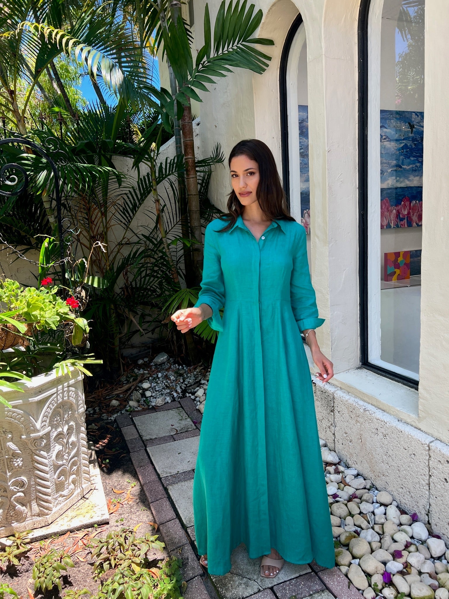 Shirt Dress Long Linen Solid