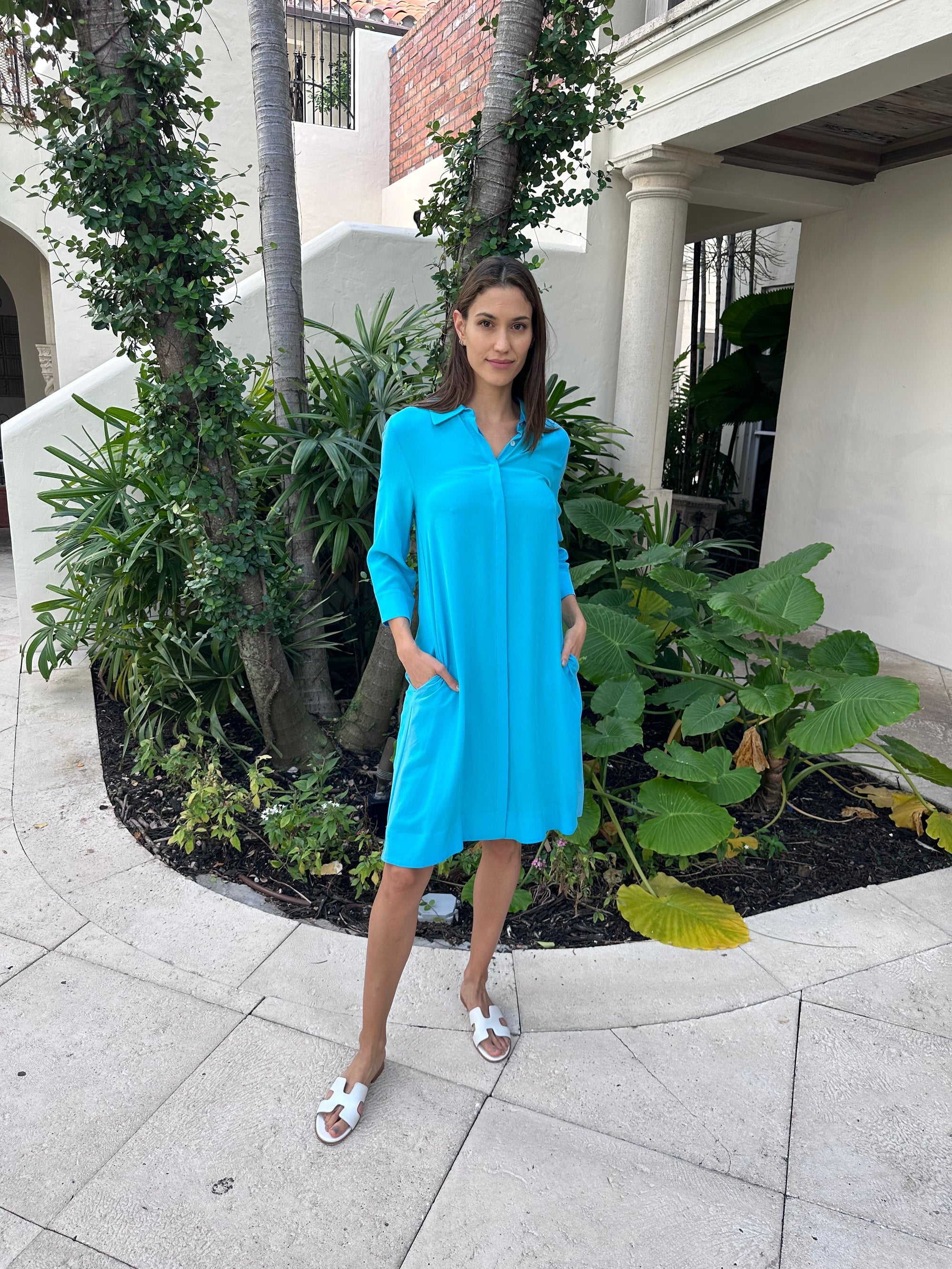 Perlavera Silk Crepe Shirt Dress